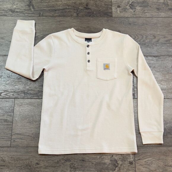 Carhartt Pocket Henley Thermal Long Sleeve Cream Shirt - Youth Size Medium 10/12 - Picture 1 of 7